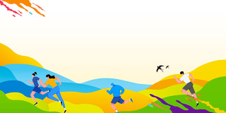 彩色扁平风奔跑运动青春励志五四青年节展板